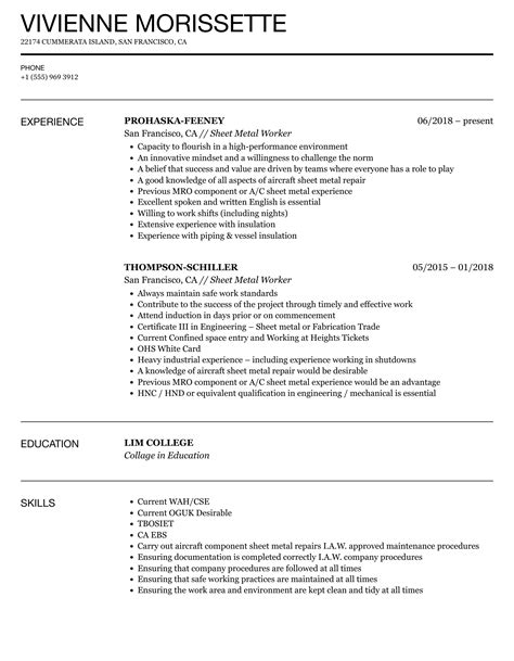 sheet metal worker job description for resume|sheet metal fabricator resume sample.